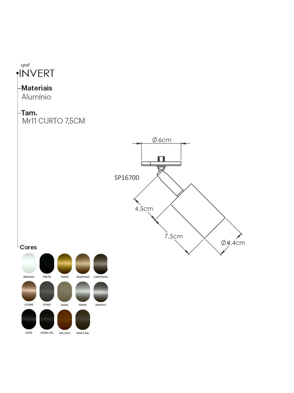 Plafon Spot Invert Articulado MR11 Curto Aluminio Preto 7,5cm, Mesa Sala de Jantar, Quartos, Cozinha, Banheiro, Suite Master, Hall